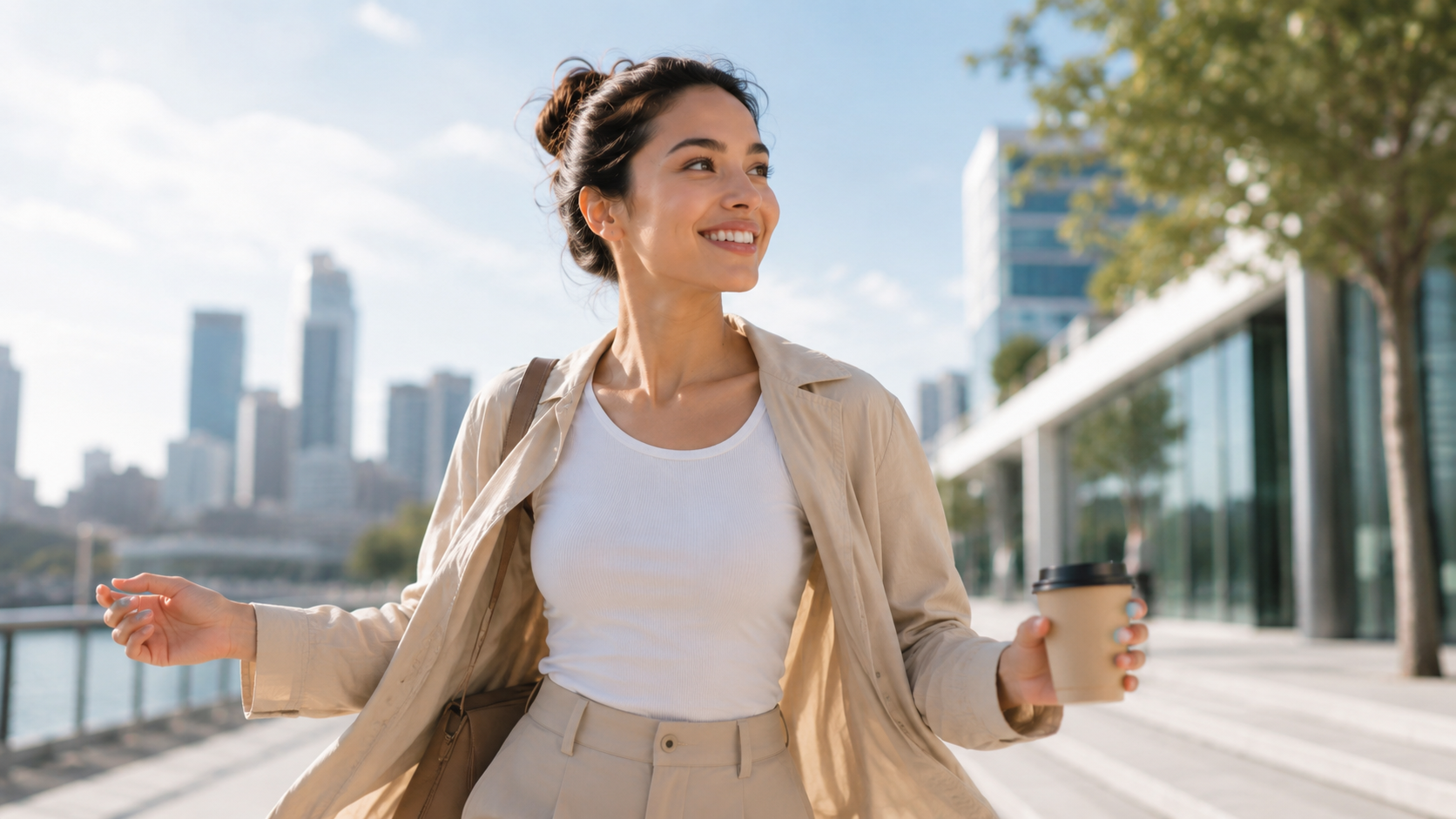 Young woman enjoying a modern lifestyle without eyeglass frames