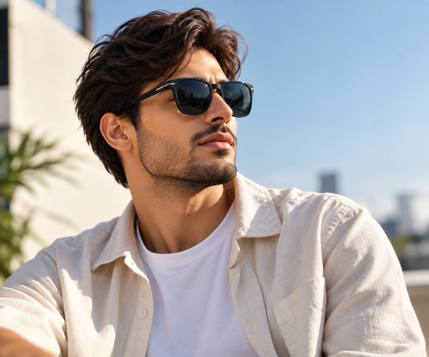 SpectoMart sunglasses editorial campaign featuring a model wearing contemporary sunglasses